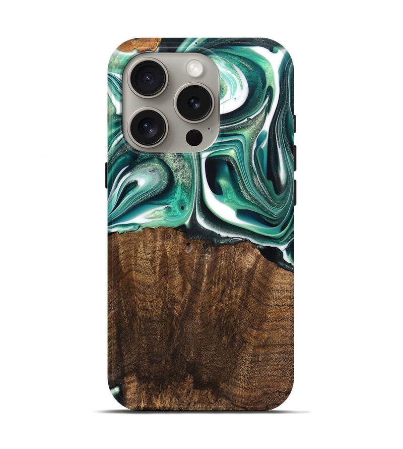 iPhone 16 Pro Wood Live Edge Phone Case - Avery (Green, 741332)