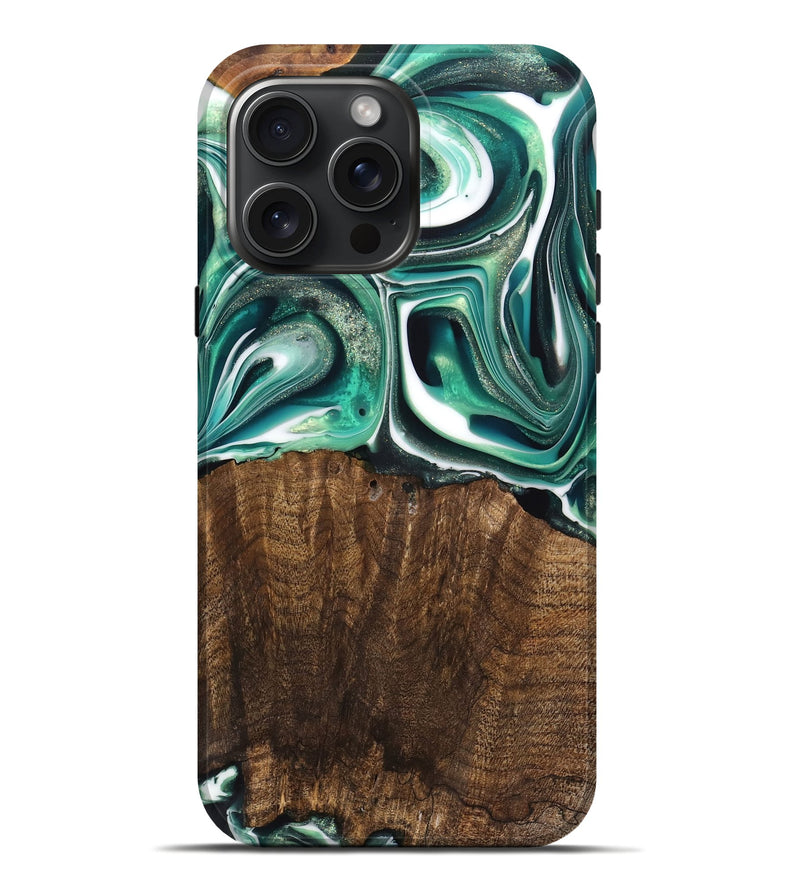 iPhone 16 Pro Max Wood Live Edge Phone Case - Avery (Green, 741332)