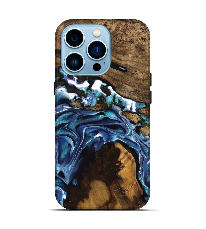 iPhone 14 Pro Wood Live Edge Phone Case - Howard (Blue, 741335)