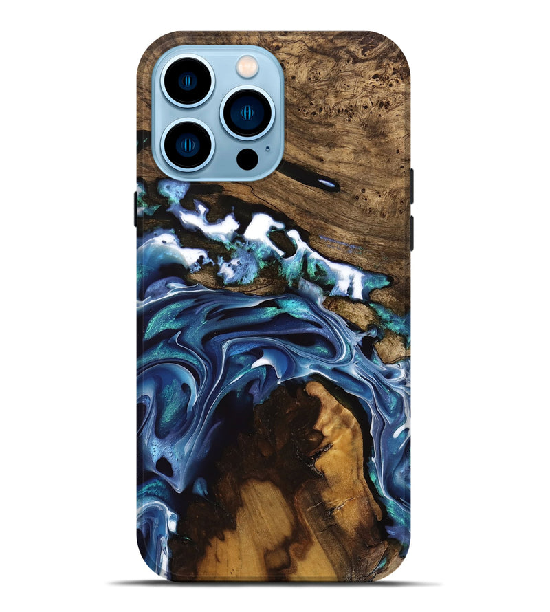 iPhone 14 Pro Max Wood Live Edge Phone Case - Howard (Blue, 741335)