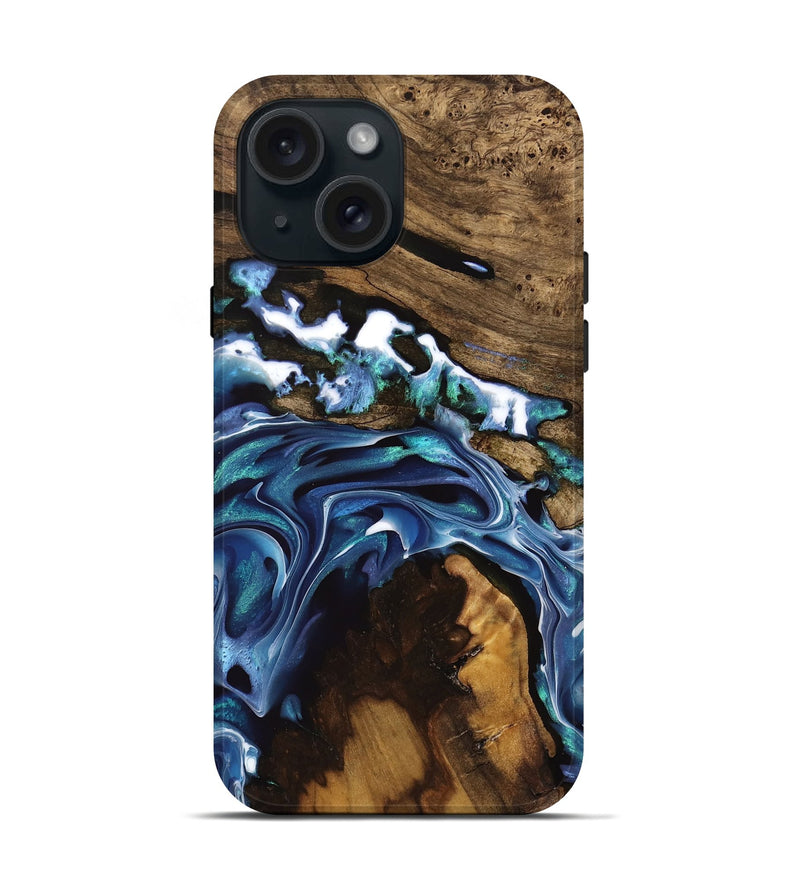 iPhone 15 Wood Live Edge Phone Case - Howard (Blue, 741335)