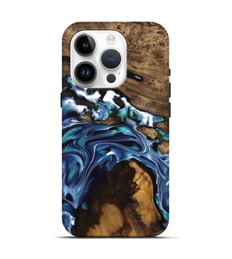 iPhone 15 Pro Wood Live Edge Phone Case - Howard (Blue, 741335)