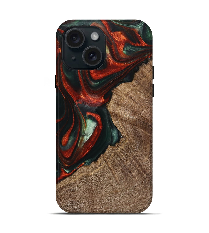 iPhone 15 Wood Live Edge Phone Case - Selena (Green, 741336)