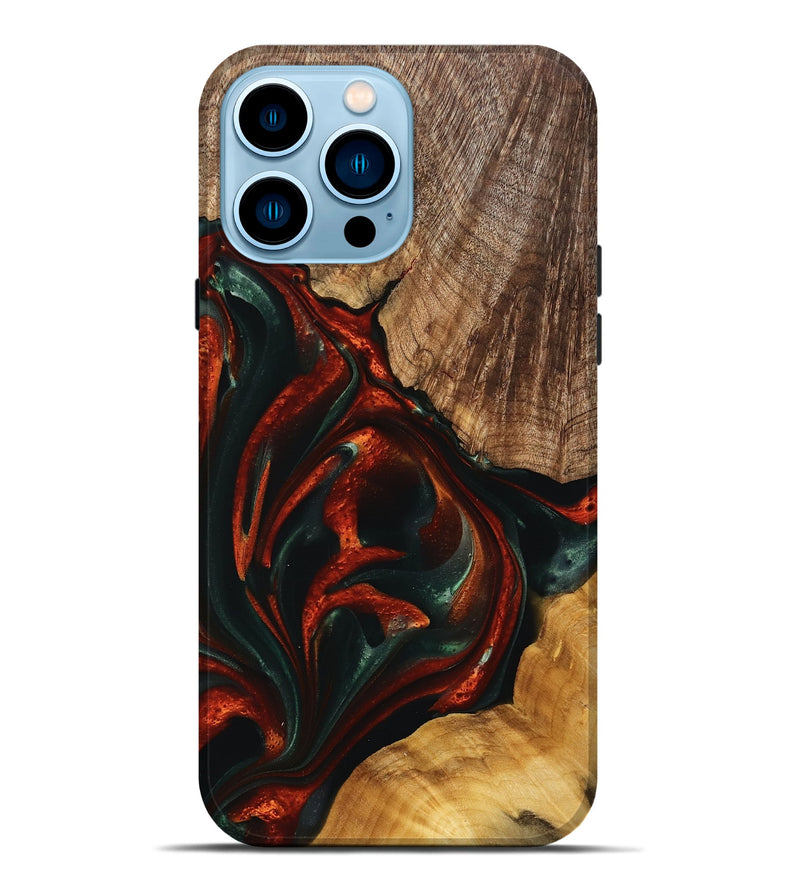 iPhone 14 Pro Max Wood Live Edge Phone Case - Rocio (Green, 741338)