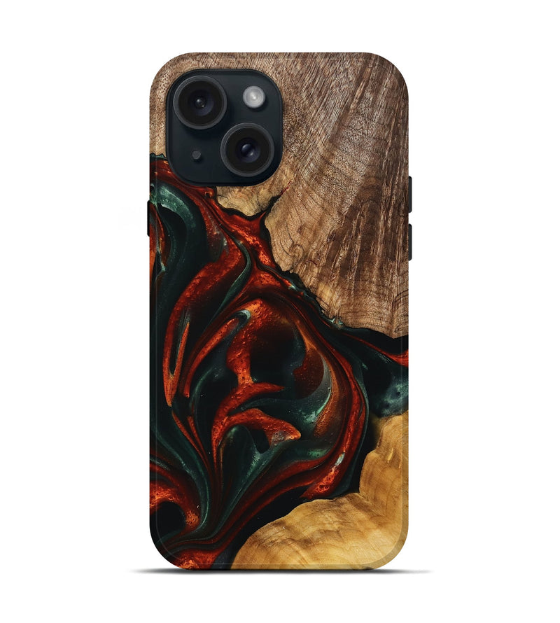 iPhone 15 Wood Live Edge Phone Case - Rocio (Green, 741338)