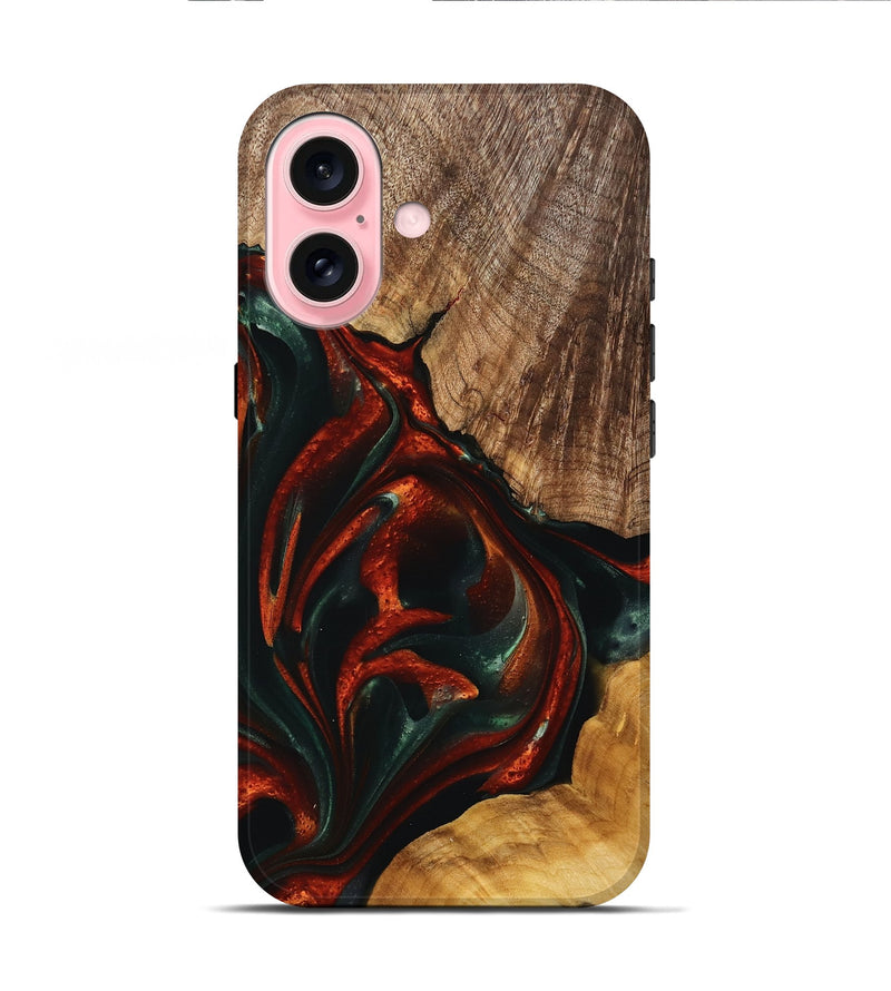 iPhone 16 Wood Live Edge Phone Case - Rocio (Green, 741338)