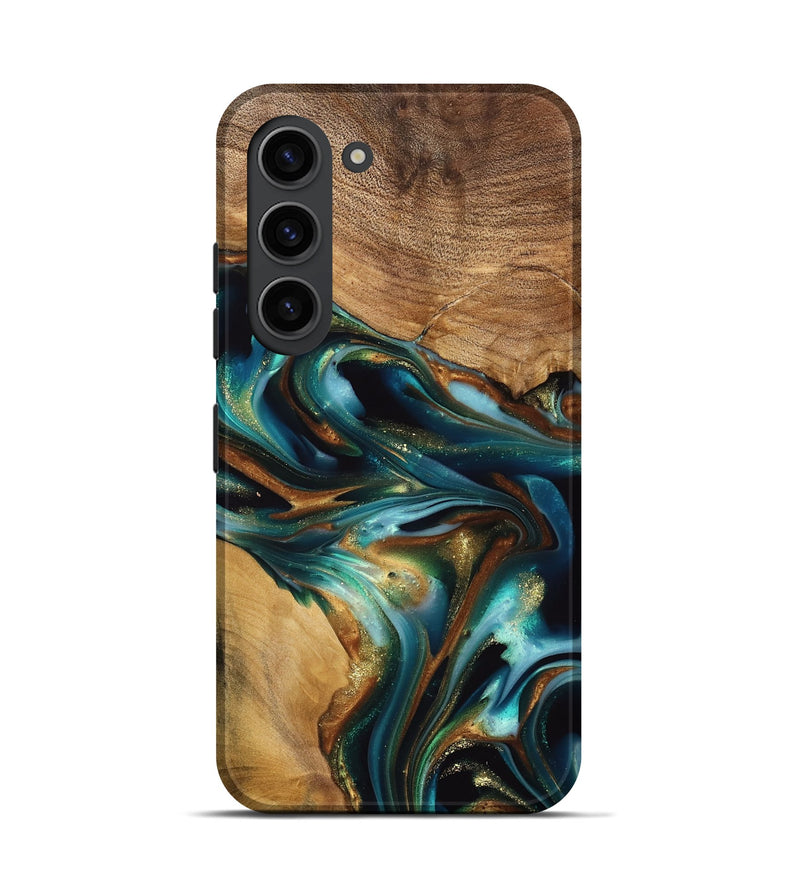 Galaxy S23 Wood Live Edge Phone Case - Amye (Teal & Gold, 741339)