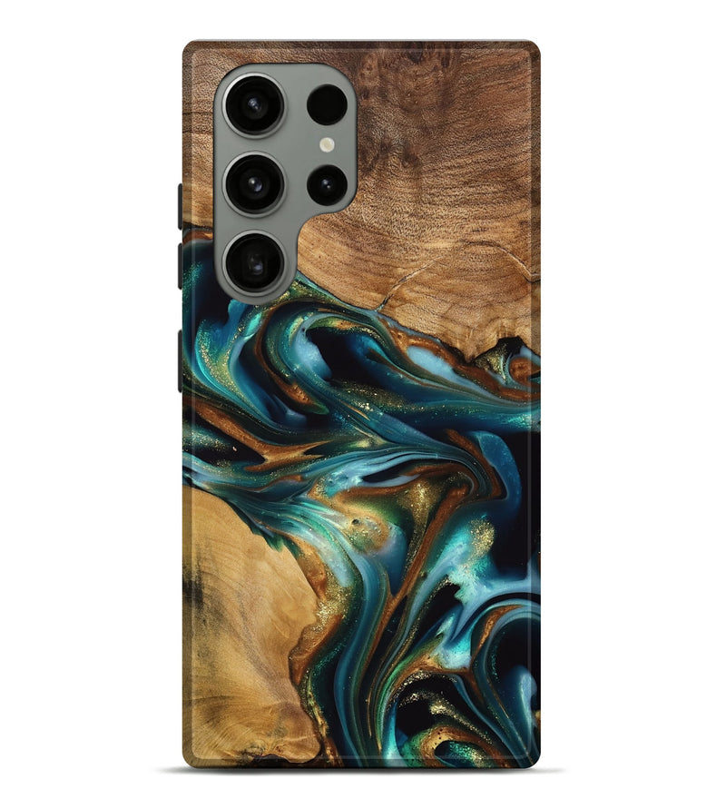 Galaxy S23 Ultra Wood Live Edge Phone Case - Amye (Teal & Gold, 741339)