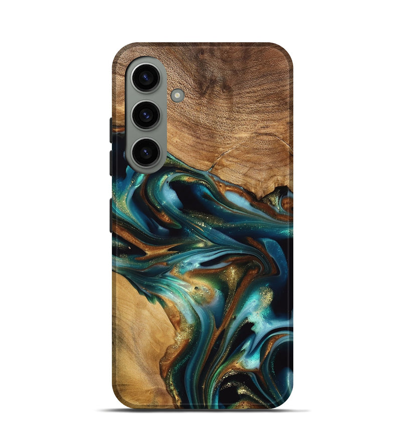 Galaxy S24 Wood Live Edge Phone Case - Amye (Teal & Gold, 741339)