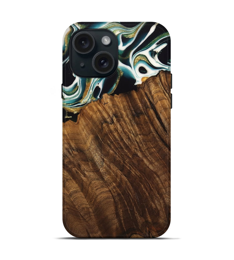 iPhone 15 Wood Live Edge Phone Case - Malvina (Green, 741340)