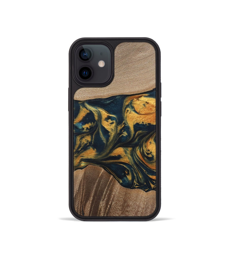 iPhone 12 mini Wood Phone Case - Yancy (Teal & Gold, 741359)