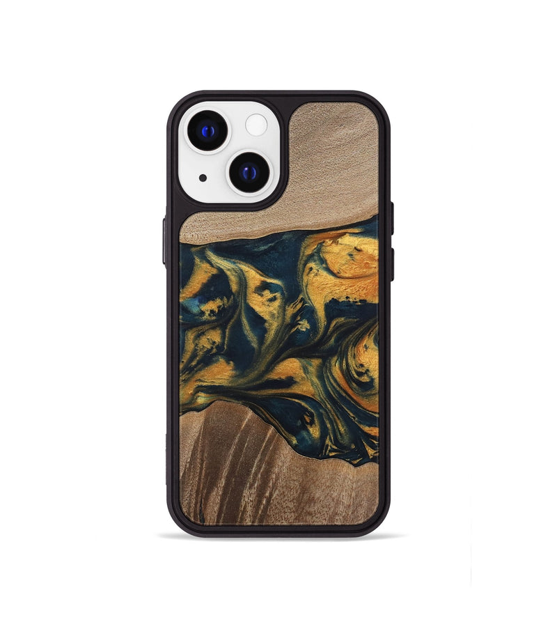 iPhone 13 mini Wood Phone Case - Yancy (Teal & Gold, 741359)