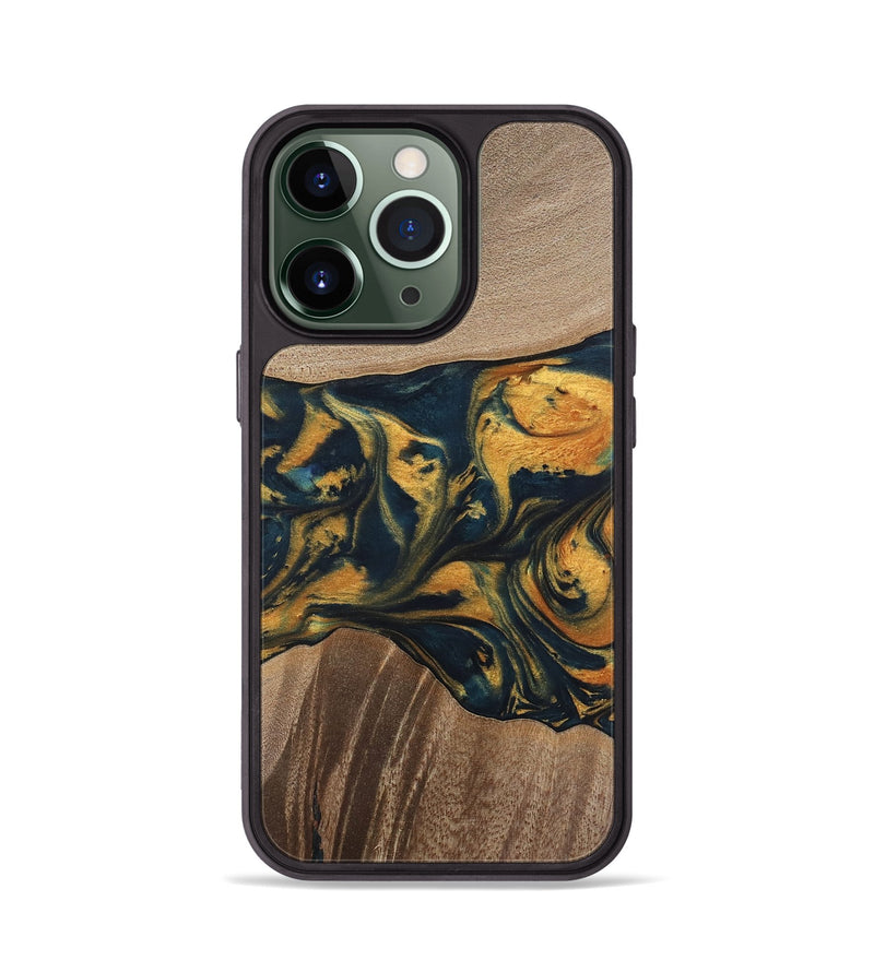 iPhone 13 Pro Wood Phone Case - Yancy (Teal & Gold, 741359)