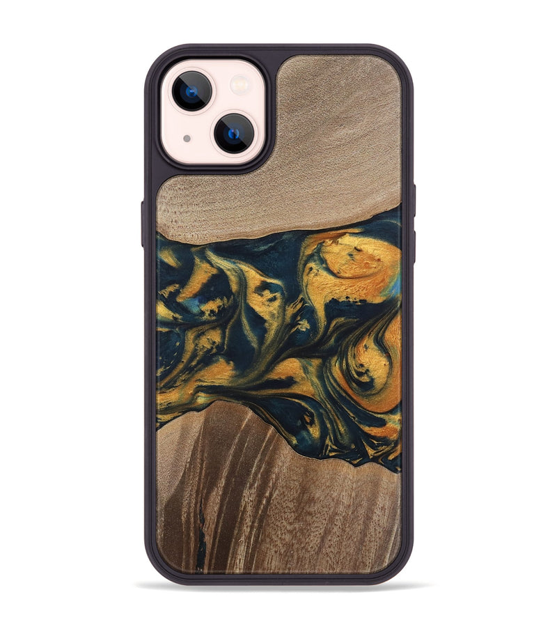 iPhone 14 Plus Wood Phone Case - Yancy (Teal & Gold, 741359)