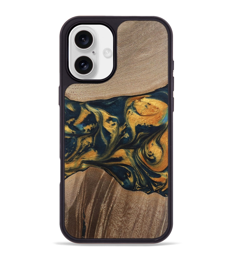 iPhone 16 Plus Wood Phone Case - Yancy (Teal & Gold, 741359)