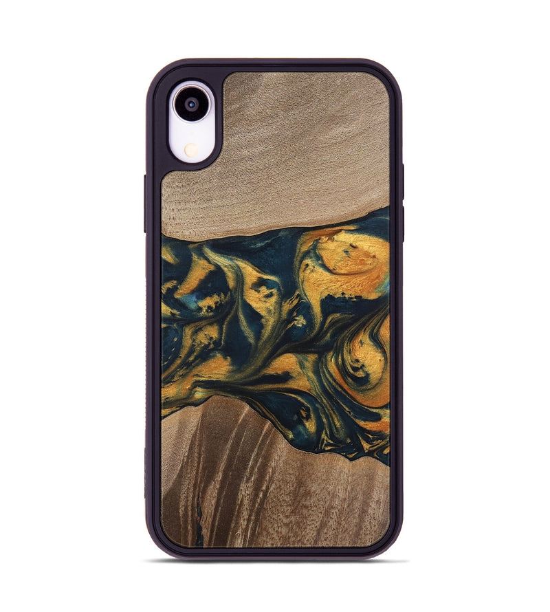 iPhone Xr Wood Phone Case - Yancy (Teal & Gold, 741359)