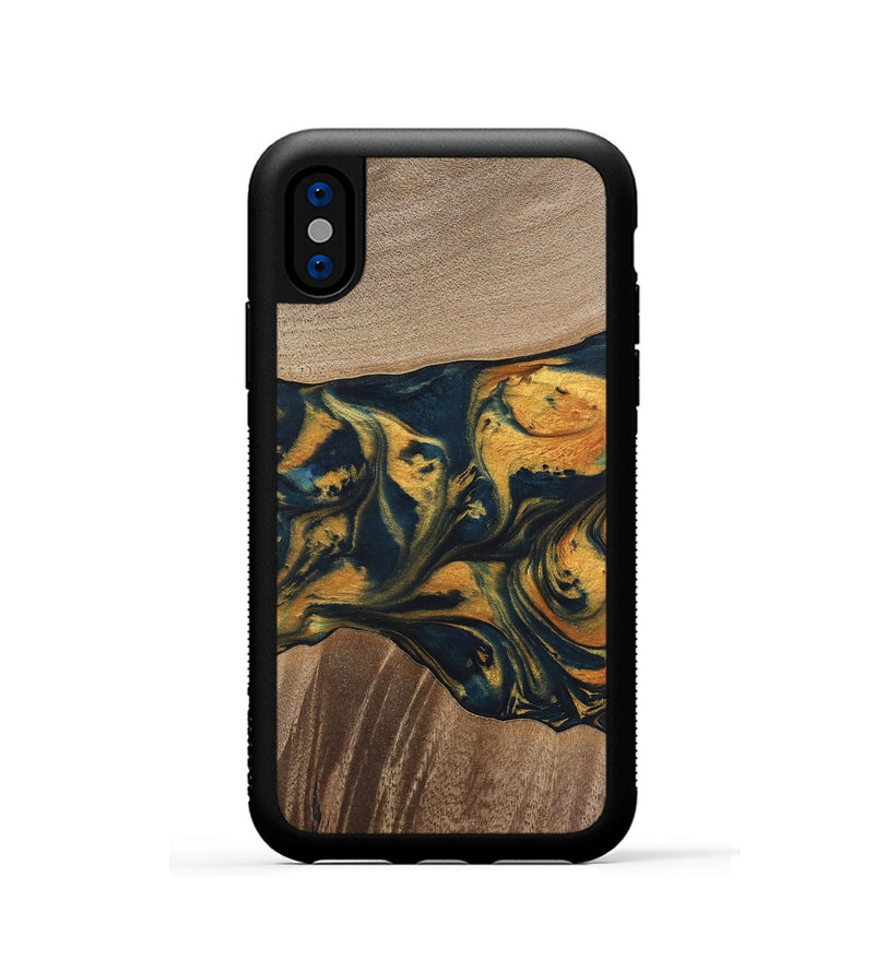 iPhone Xs Wood Phone Case - Yancy (Teal & Gold, 741359)