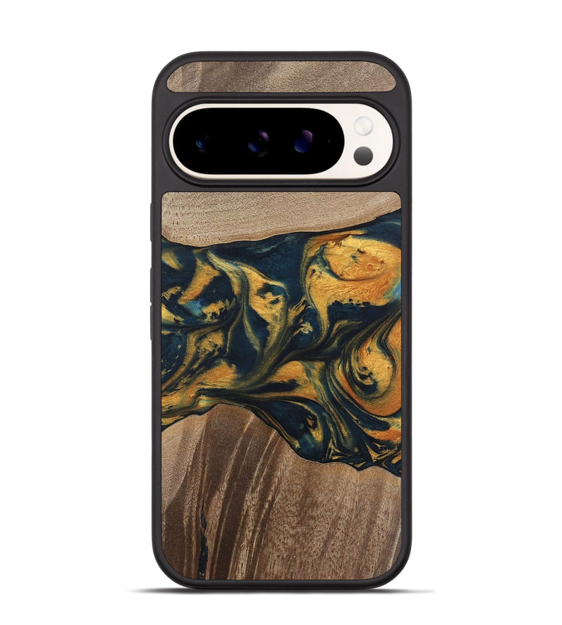 Pixel 9 Pro Wood Phone Case - Yancy (Teal & Gold, 741359)