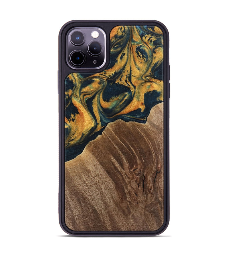 iPhone 11 Pro Max Wood Phone Case - Emely (Teal & Gold, 741365)