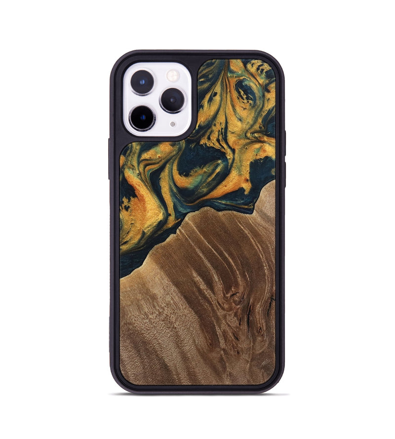 iPhone 11 Pro Wood Phone Case - Emely (Teal & Gold, 741365)