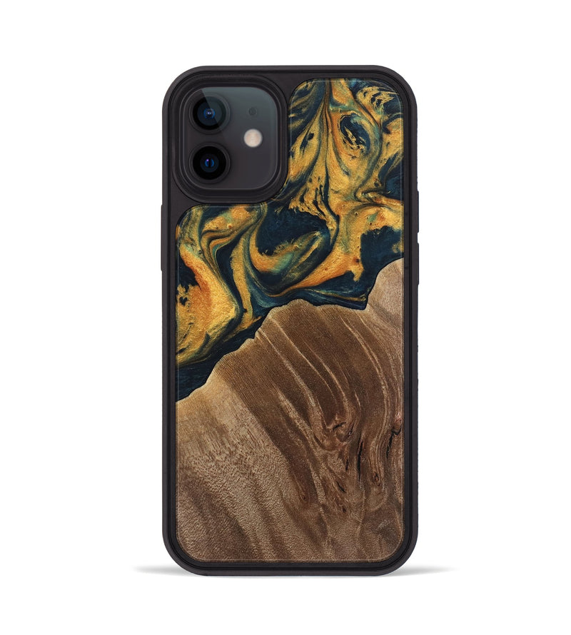 iPhone 12 Wood Phone Case - Emely (Teal & Gold, 741365)