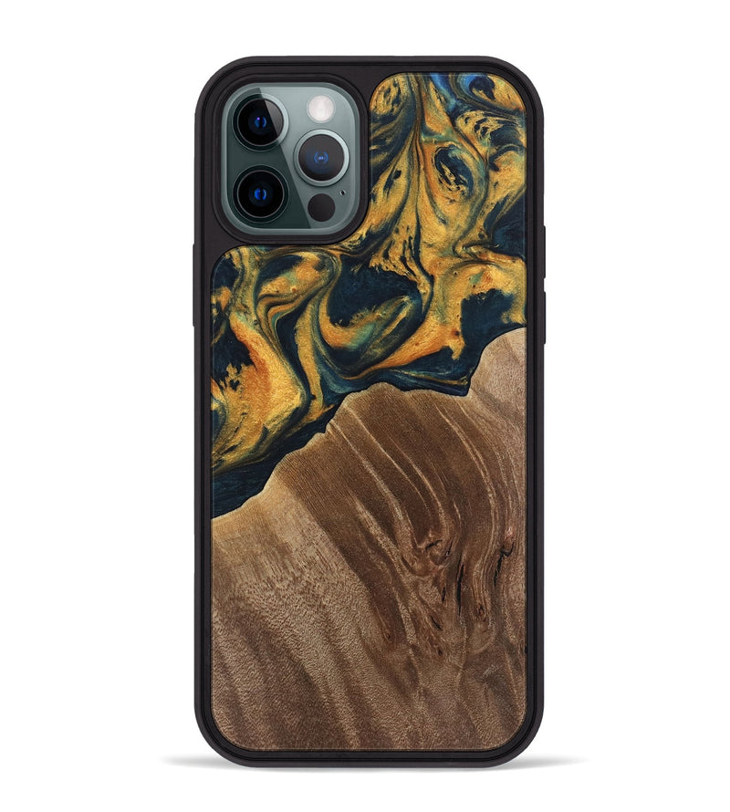 iPhone 12 Pro Max Wood Phone Case - Emely (Teal & Gold, 741365)