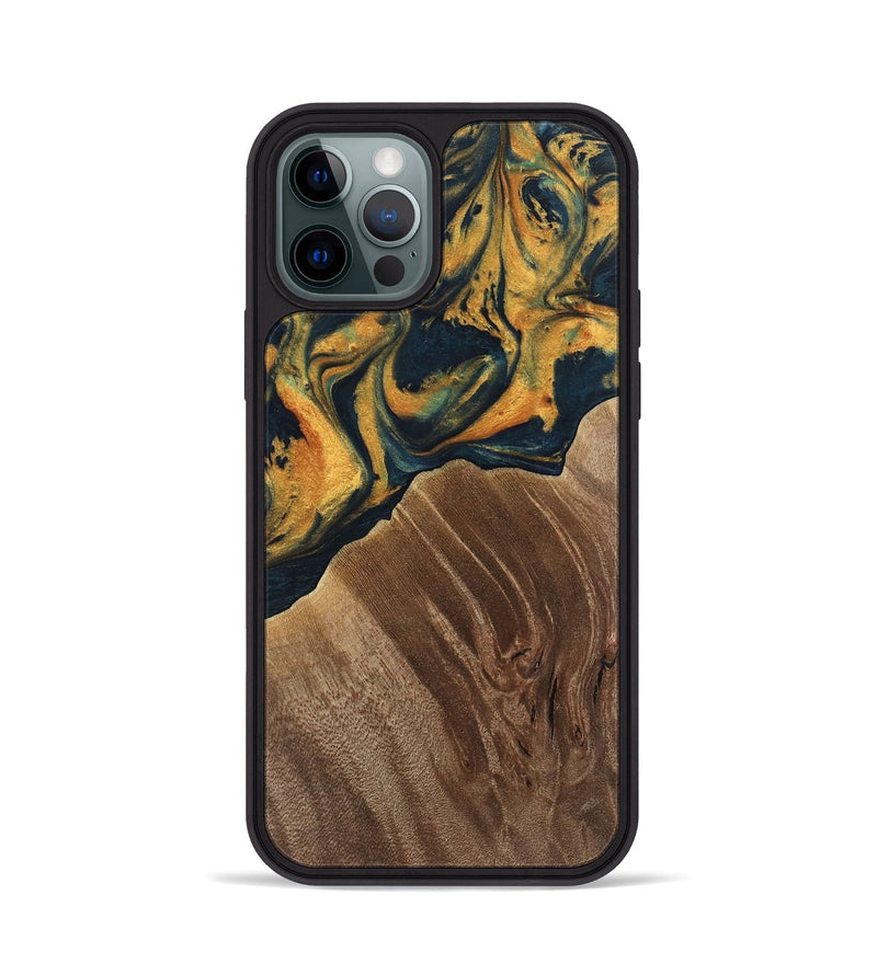 iPhone 12 Pro Wood Phone Case - Emely (Teal & Gold, 741365)