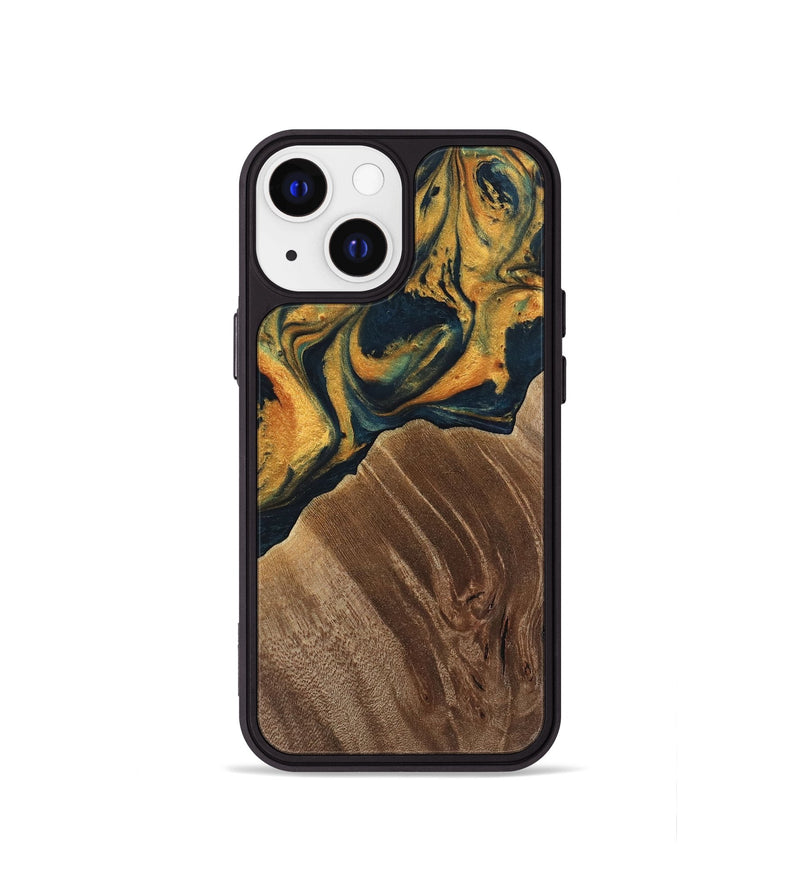 iPhone 13 mini Wood Phone Case - Emely (Teal & Gold, 741365)