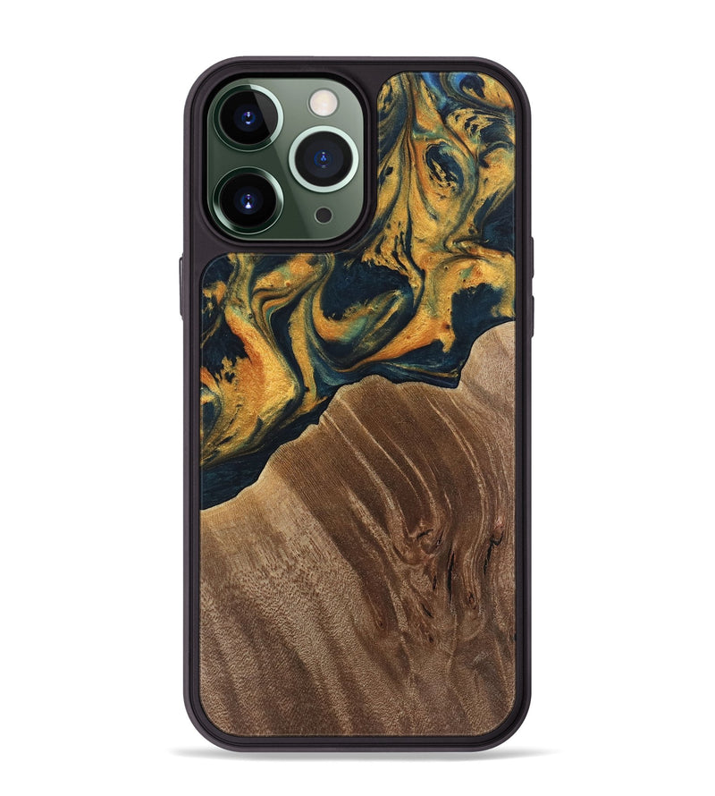 iPhone 13 Pro Max Wood Phone Case - Emely (Teal & Gold, 741365)