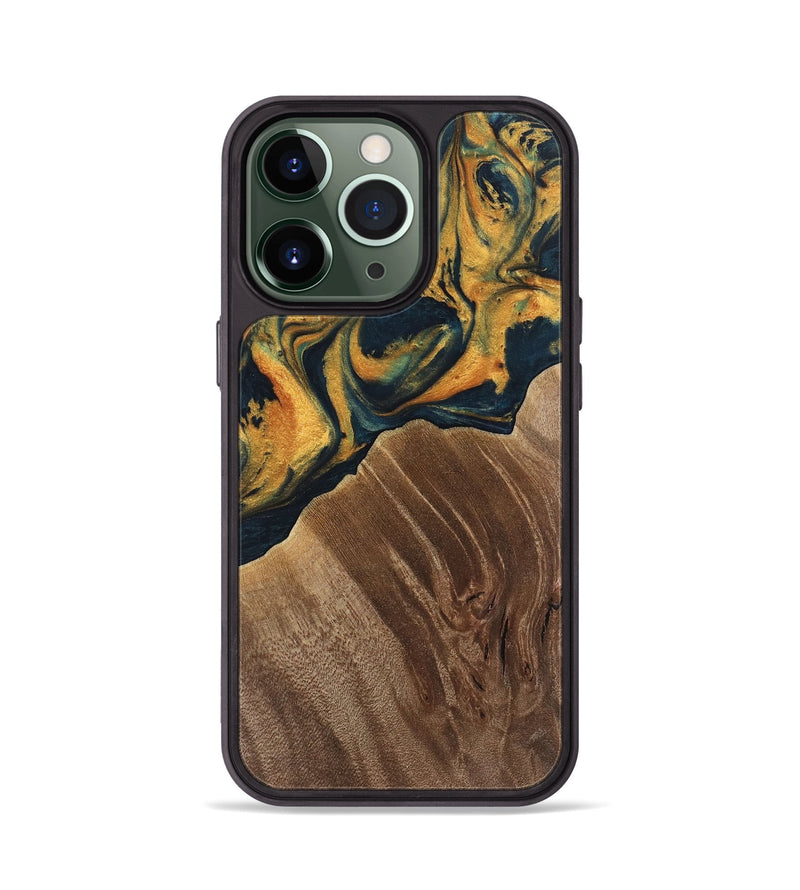 iPhone 13 Pro Wood Phone Case - Emely (Teal & Gold, 741365)