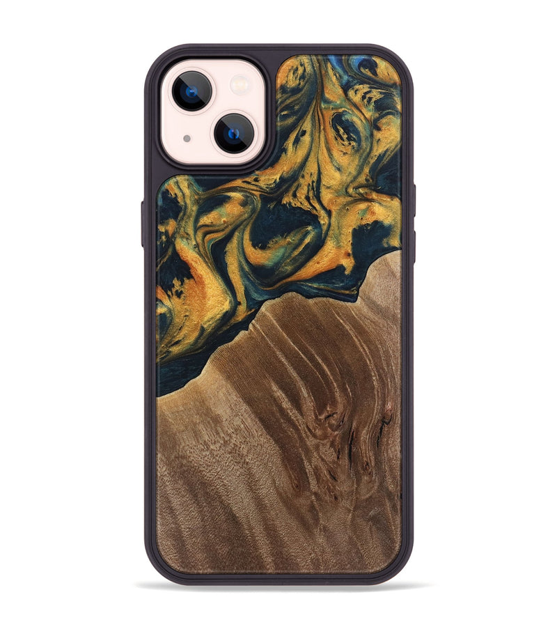 iPhone 14 Plus Wood Phone Case - Emely (Teal & Gold, 741365)