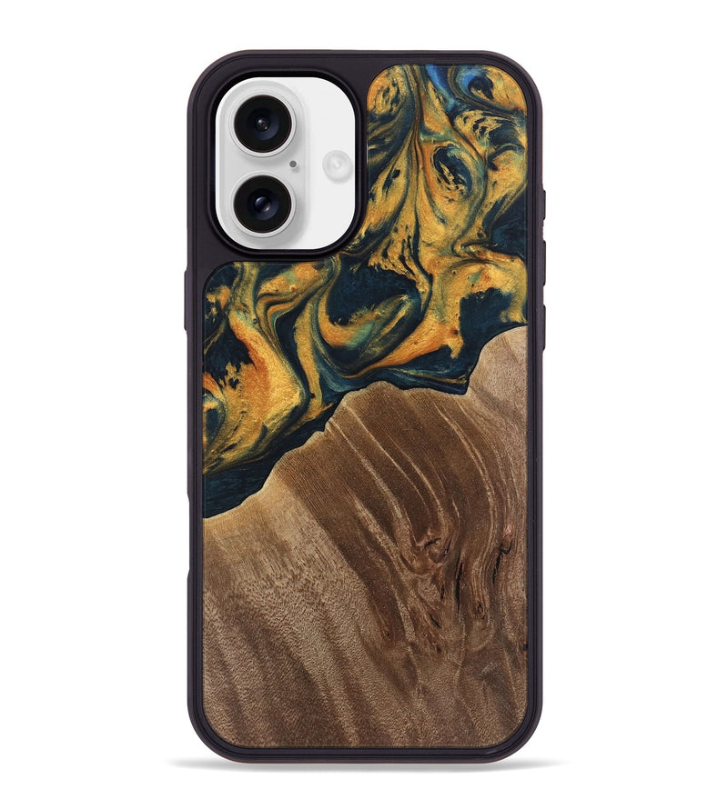 iPhone 16 Plus Wood Phone Case - Emely (Teal & Gold, 741365)