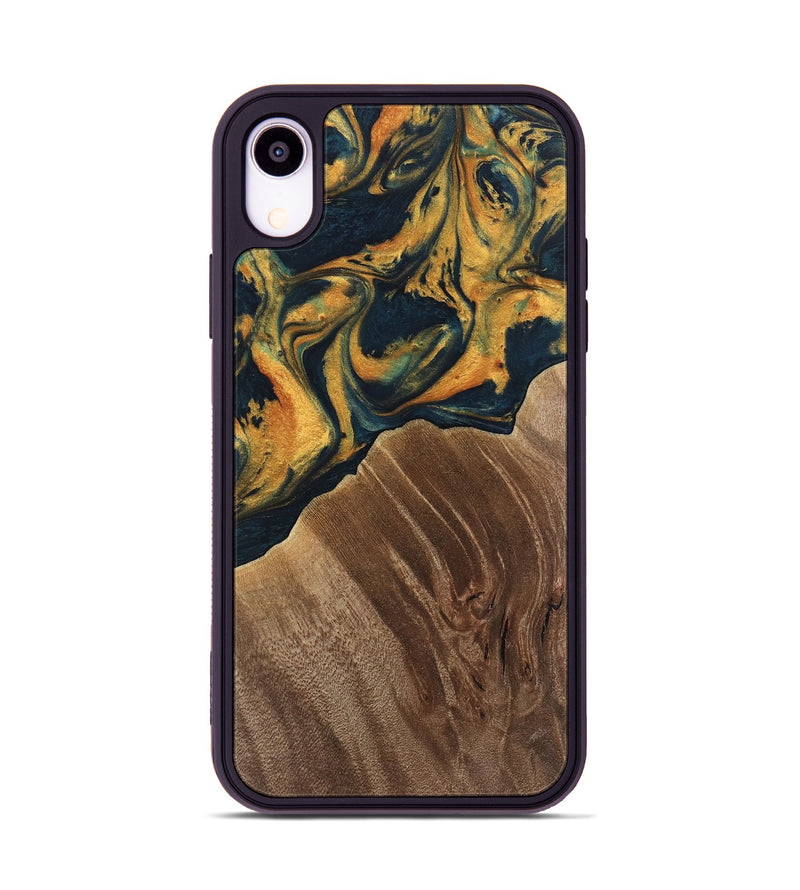 iPhone Xr Wood Phone Case - Emely (Teal & Gold, 741365)