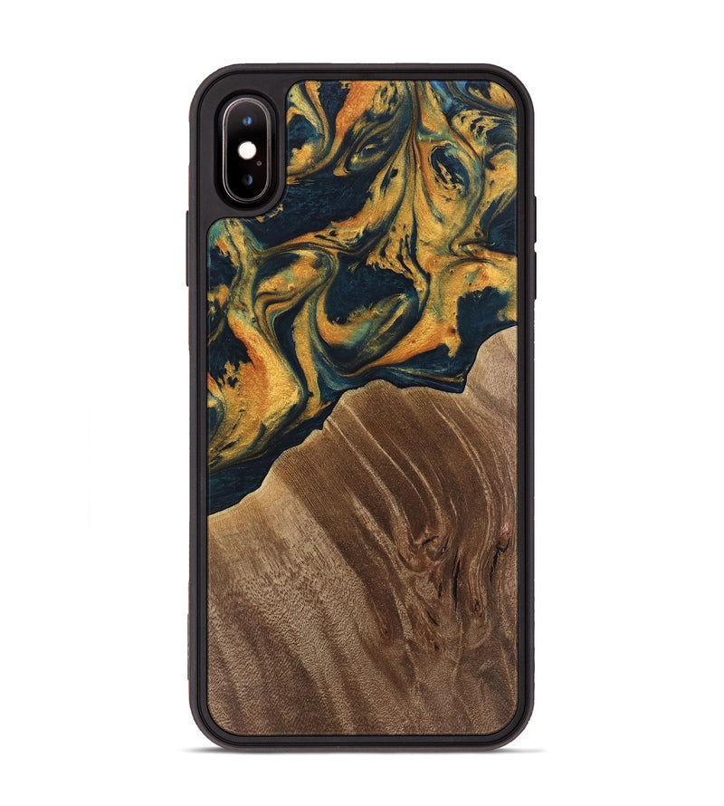 iPhone Xs Max Wood Phone Case - Emely (Teal & Gold, 741365)