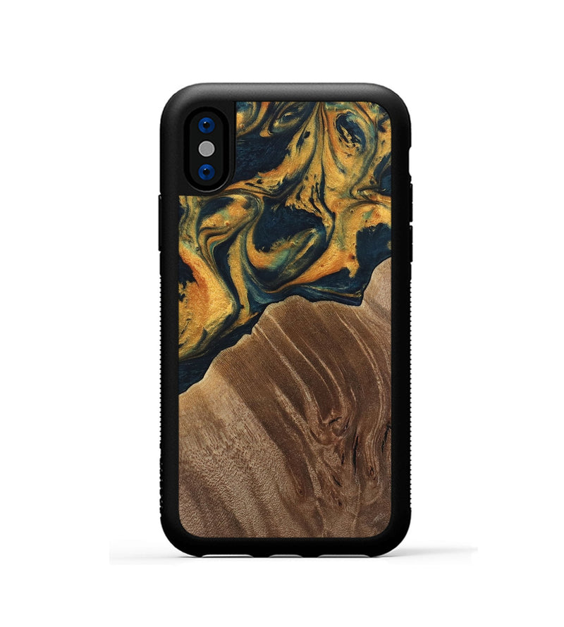 iPhone Xs Wood Phone Case - Emely (Teal & Gold, 741365)