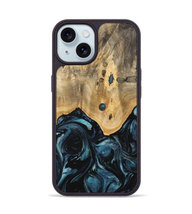 iPhone 15 Wood Phone Case - Ruchel (Blue, 741411)