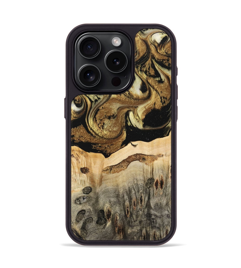 iPhone 15 Pro Wood Phone Case - Collen (Black & White, 741420)