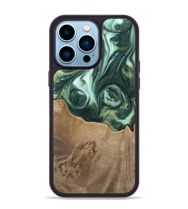 iPhone 14 Pro Max Wood Phone Case - Elta (Green, 741483)