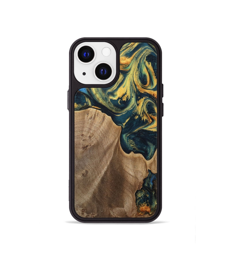 iPhone 13 mini Wood Phone Case - Sonya (Teal & Gold, 741484)