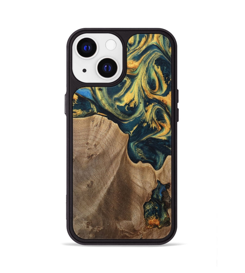 iPhone 13 Wood Phone Case - Sonya (Teal & Gold, 741484)