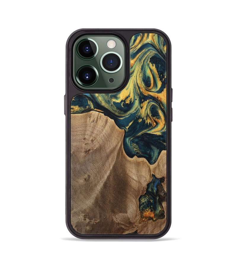 iPhone 13 Pro Wood Phone Case - Sonya (Teal & Gold, 741484)