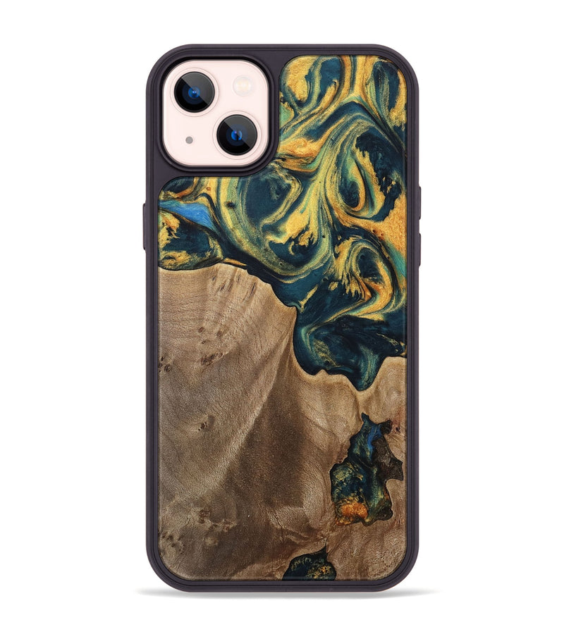 iPhone 14 Plus Wood Phone Case - Sonya (Teal & Gold, 741484)