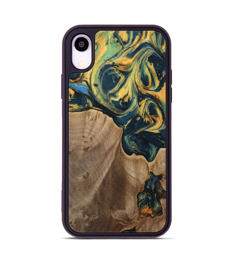 iPhone Xr Wood Phone Case - Sonya (Teal & Gold, 741484)