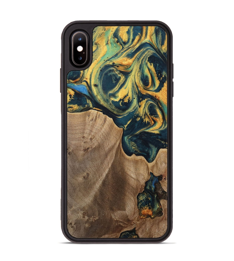 iPhone Xs Max Wood Phone Case - Sonya (Teal & Gold, 741484)