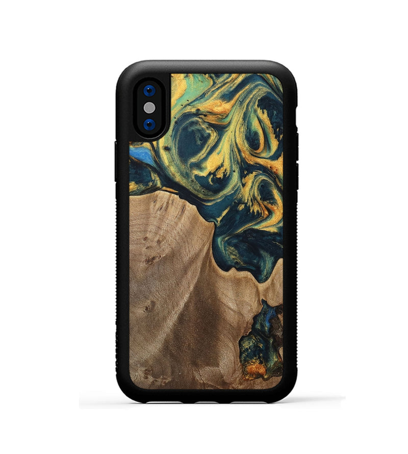 iPhone Xs Wood Phone Case - Sonya (Teal & Gold, 741484)