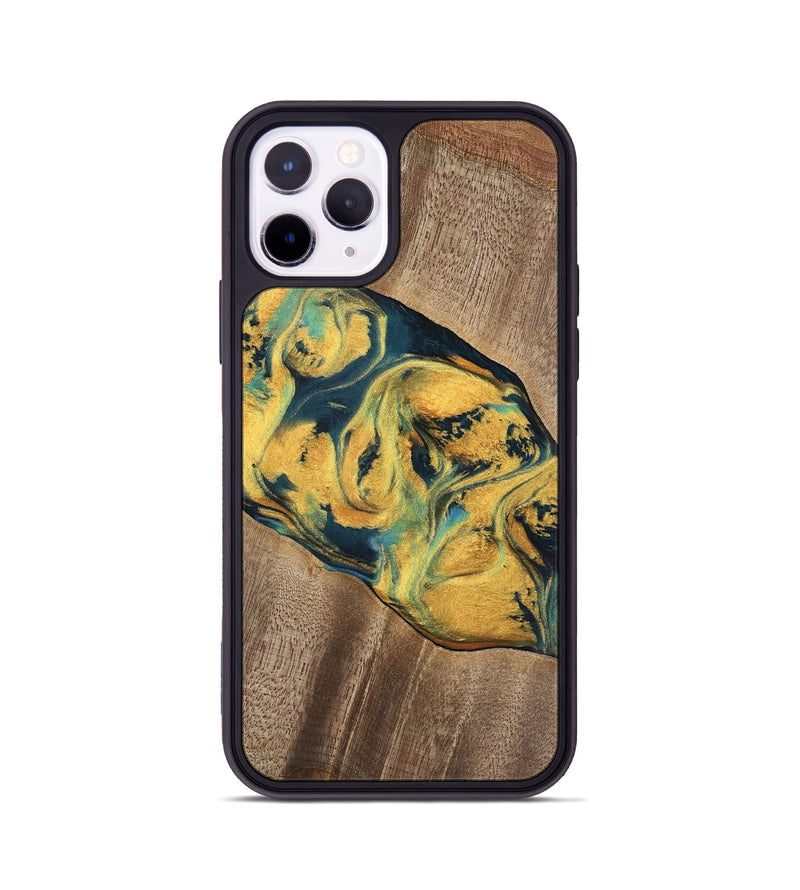 iPhone 11 Pro Wood Phone Case - Elease (Teal & Gold, 741492)