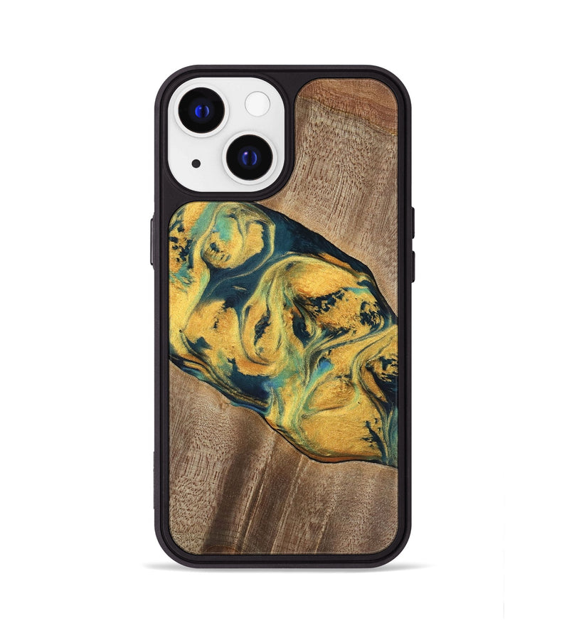 iPhone 13 Wood Phone Case - Elease (Teal & Gold, 741492)