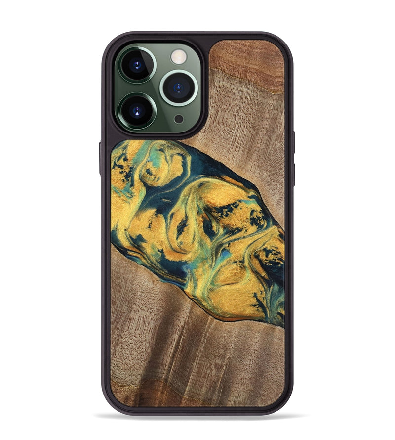 iPhone 13 Pro Max Wood Phone Case - Elease (Teal & Gold, 741492)