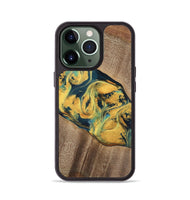 iPhone 13 Pro Wood Phone Case - Elease (Teal & Gold, 741492)