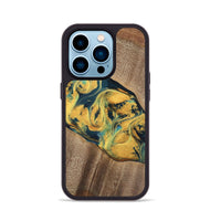 iPhone 14 Pro Wood Phone Case - Elease (Teal & Gold, 741492)